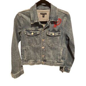 Women's Blue Denim Jacket With Red Rope Embroidery By J.Crew Mercantile - Size S